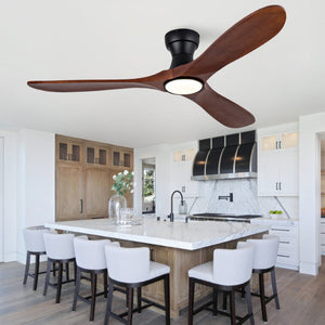 English Elm 52-Inch Flush Mount Ceiling Fan with Solid Sycamore Blades Dimmable LED and Remote W2991P521186