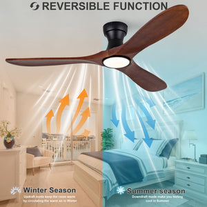 English Elm 52-Inch Flush Mount Ceiling Fan with Solid Sycamore Blades Dimmable LED and Remote W2991P521186