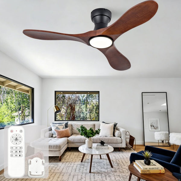 English Elm 42-Inch Flush Mount Ceiling Fan Sycamore Wood Blades LED Light Six Speed Indoor Outdoor W2991P521187