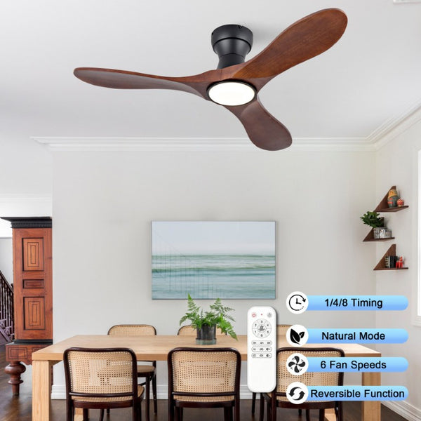 English Elm 42-Inch Flush Mount Ceiling Fan Sycamore Wood Blades LED Light Six Speed Indoor Outdoor W2991P521187