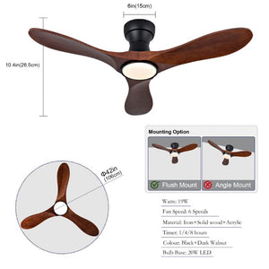 English Elm 42-Inch Flush Mount Ceiling Fan Sycamore Wood Blades LED Light Six Speed Indoor Outdoor W2991P521187