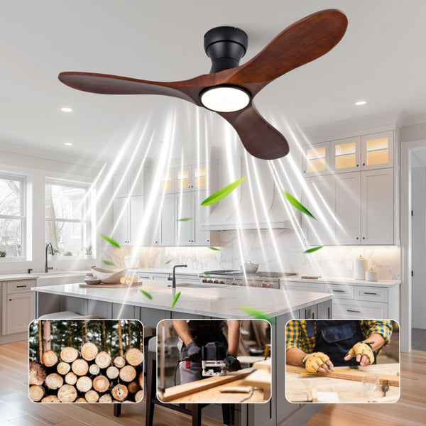 English Elm 42-Inch Flush Mount Ceiling Fan Sycamore Wood Blades LED Light Six Speed Indoor Outdoor W2991P521187