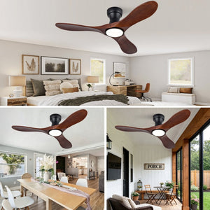 English Elm 42-Inch Flush Mount Ceiling Fan Sycamore Wood Blades LED Light Six Speed Indoor Outdoor W2991P521187