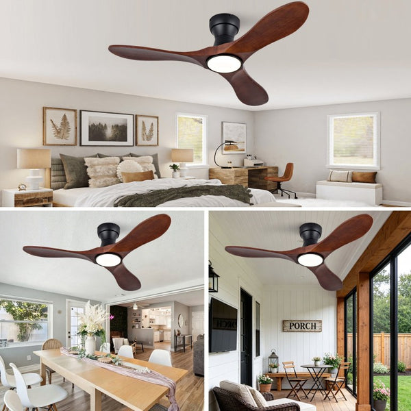 English Elm 42-Inch Flush Mount Ceiling Fan Sycamore Wood Blades LED Light Six Speed Indoor Outdoor W2991P521187