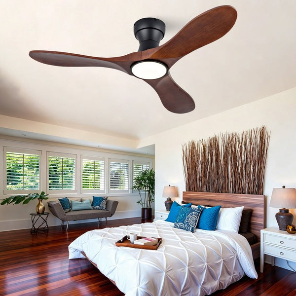 English Elm 42-Inch Flush Mount Ceiling Fan Sycamore Wood Blades LED Light Six Speed Indoor Outdoor W2991P521187