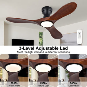 English Elm 42-Inch Flush Mount Ceiling Fan Sycamore Wood Blades LED Light Six Speed Indoor Outdoor W2991P521187