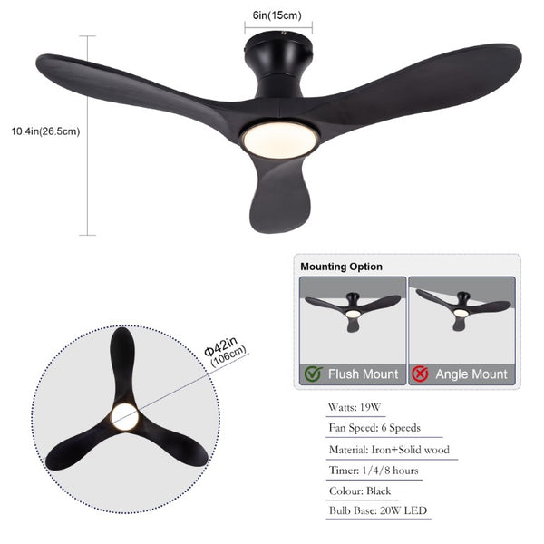 English Elm 42-Inch Sycamore Wood Blade Flush Mount Ceiling Fan with DC Motor and Smart Remote W2991P521189