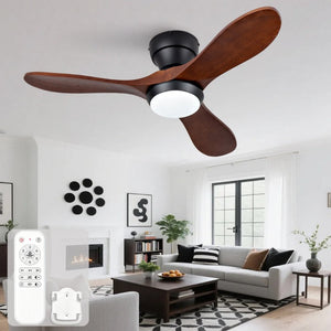 English Elm 36-Inch Flush Mount Ceiling Fan with LED Light Sycamore Wood Blades Quiet DC Motor W2991P521192