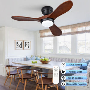 English Elm 36-Inch Flush Mount Ceiling Fan with LED Light Sycamore Wood Blades Quiet DC Motor W2991P521192