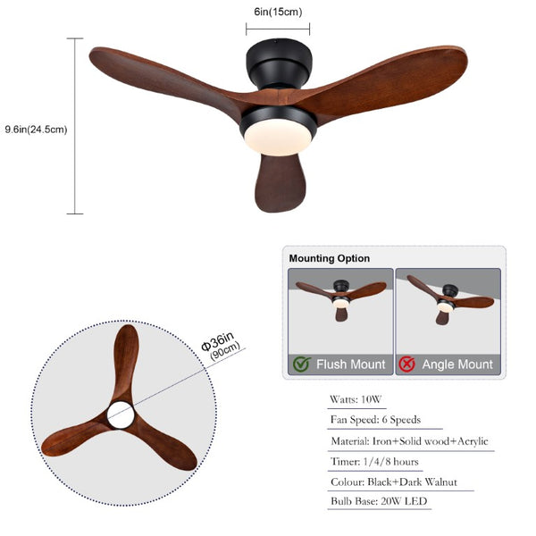 English Elm 36-Inch Flush Mount Ceiling Fan with LED Light Sycamore Wood Blades Quiet DC Motor W2991P521192