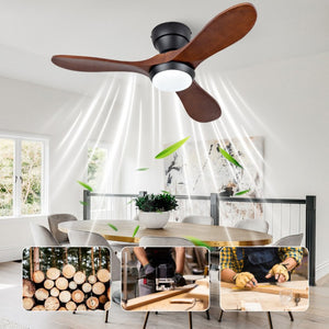English Elm 36-Inch Flush Mount Ceiling Fan with LED Light Sycamore Wood Blades Quiet DC Motor W2991P521192