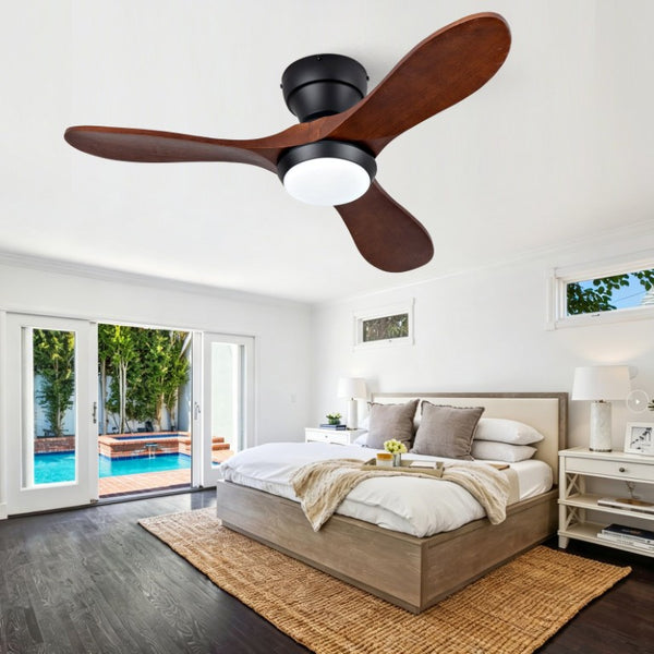 English Elm 36-Inch Flush Mount Ceiling Fan with LED Light Sycamore Wood Blades Quiet DC Motor W2991P521192