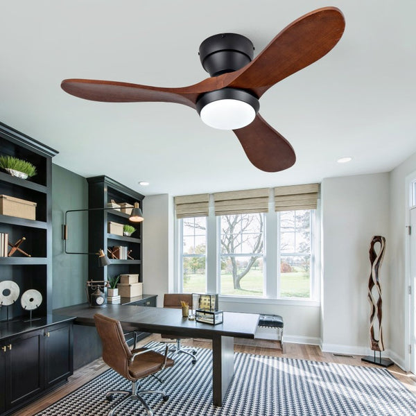 English Elm 36-Inch Flush Mount Ceiling Fan with LED Light Sycamore Wood Blades Quiet DC Motor W2991P521192
