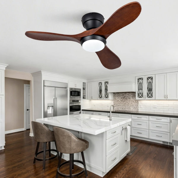 English Elm 36-Inch Flush Mount Ceiling Fan with LED Light Sycamore Wood Blades Quiet DC Motor W2991P521192