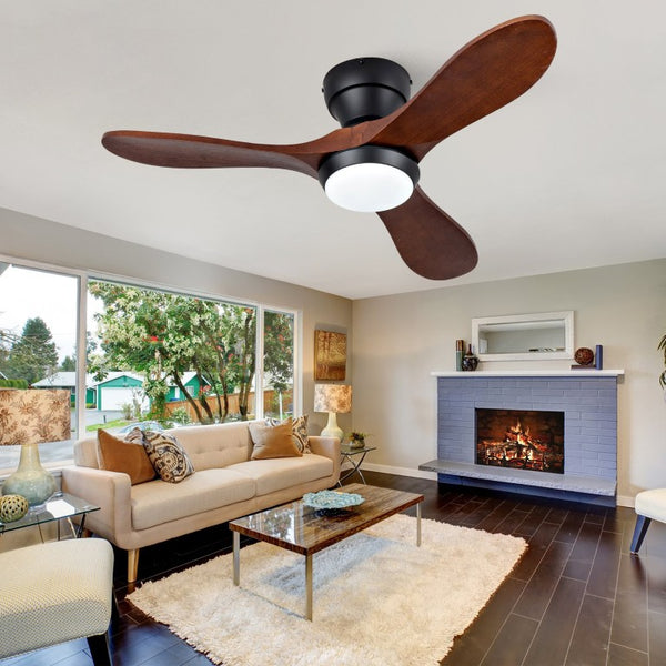 English Elm 36-Inch Flush Mount Ceiling Fan with LED Light Sycamore Wood Blades Quiet DC Motor W2991P521192