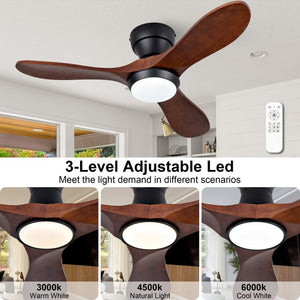 English Elm 36-Inch Flush Mount Ceiling Fan with LED Light Sycamore Wood Blades Quiet DC Motor W2991P521192