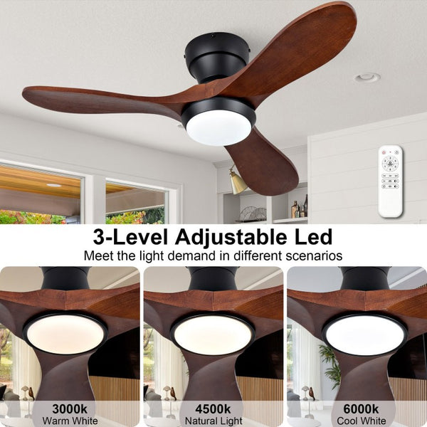 English Elm 36-Inch Flush Mount Ceiling Fan with LED Light Sycamore Wood Blades Quiet DC Motor W2991P521192