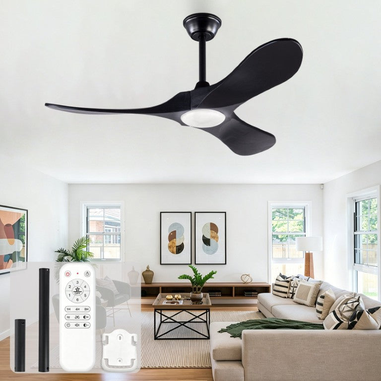 English Elm Hot 42 Inch Black Ceiling Fan Solid Wood Blades DC Motor 6 Speed with LED Light W2991P521195