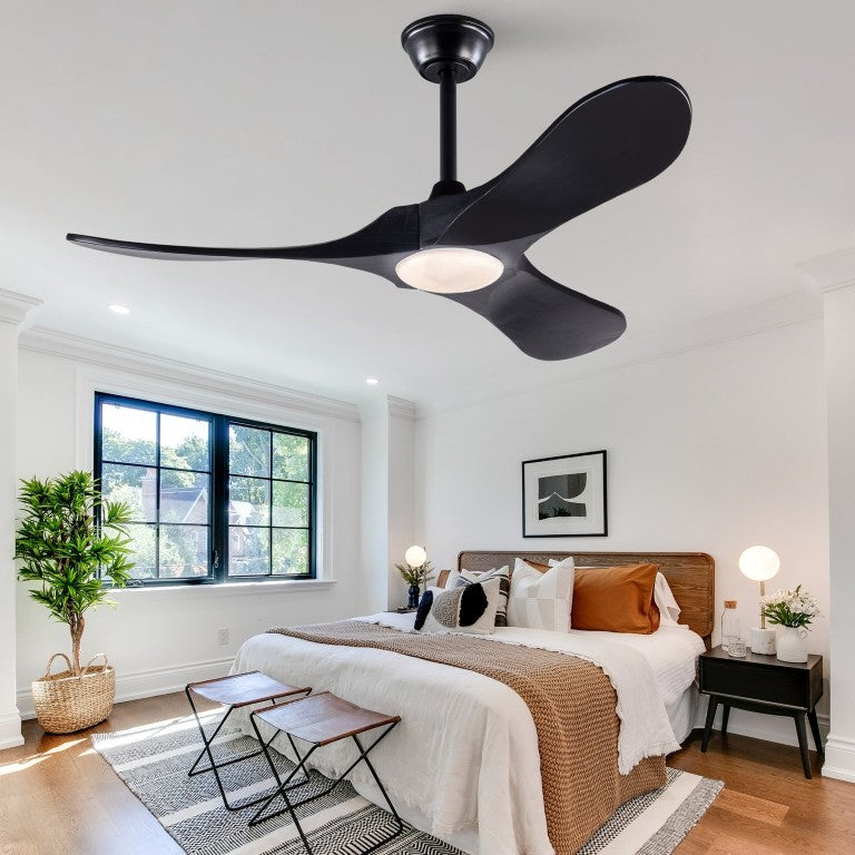 English Elm Hot 42 Inch Black Ceiling Fan Solid Wood Blades DC Motor 6 Speed with LED Light W2991P521195