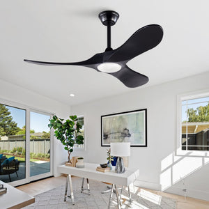 English Elm Hot 42 Inch Black Ceiling Fan Solid Wood Blades DC Motor 6 Speed with LED Light W2991P521195