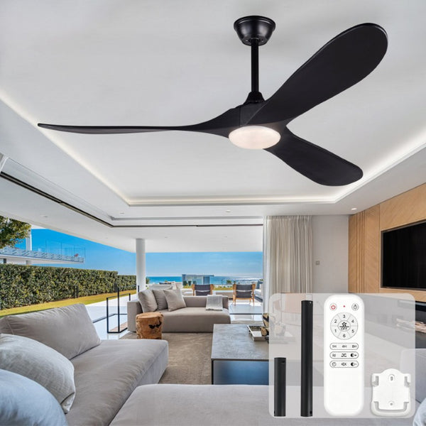 English Elm Hot 60 Inch Black Ceiling Fan Solid Wood Blades DC Motor LED 3CCT Large Rooms W2991P521197
