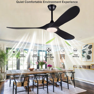 English Elm Hot 60 Inch Black Ceiling Fan Solid Wood Blades DC Motor LED 3CCT Large Rooms W2991P521197
