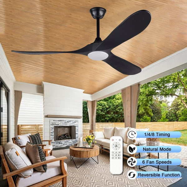 English Elm Hot 60 Inch Black Ceiling Fan Solid Wood Blades DC Motor LED 3CCT Large Rooms W2991P521197