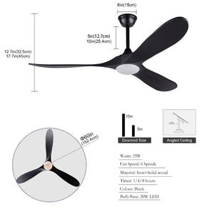 English Elm Hot 60 Inch Black Ceiling Fan Solid Wood Blades DC Motor LED 3CCT Large Rooms W2991P521197