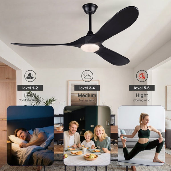 English Elm Hot 60 Inch Black Ceiling Fan Solid Wood Blades DC Motor LED 3CCT Large Rooms W2991P521197