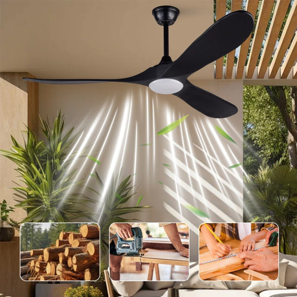English Elm Hot 60 Inch Black Ceiling Fan Solid Wood Blades DC Motor LED 3CCT Large Rooms W2991P521197