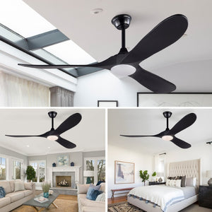 English Elm Hot 60 Inch Black Ceiling Fan Solid Wood Blades DC Motor LED 3CCT Large Rooms W2991P521197