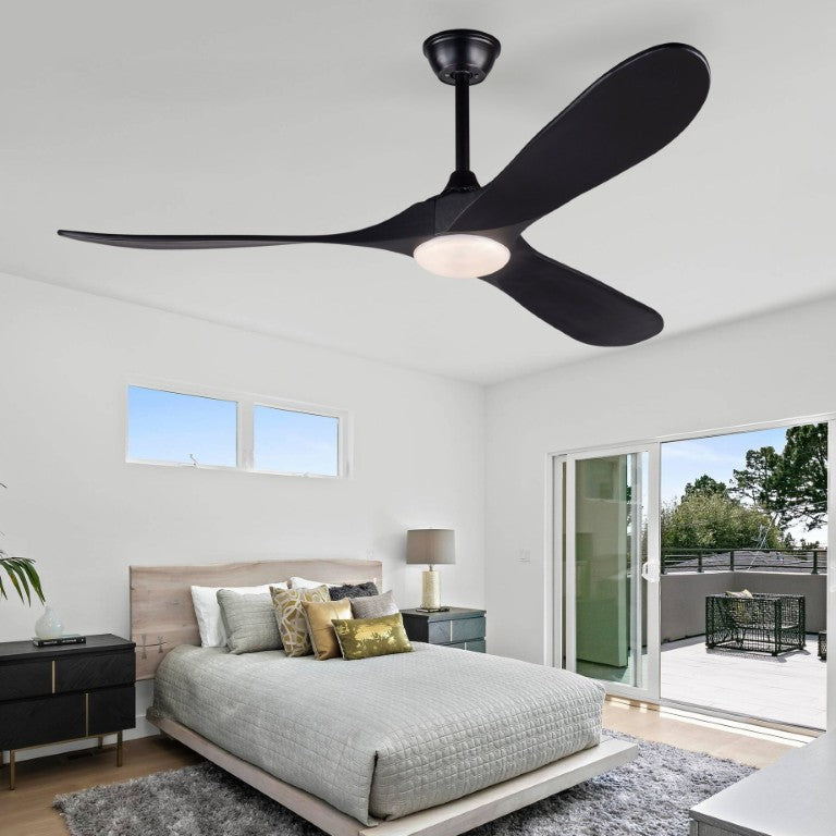 English Elm Hot 60 Inch Black Ceiling Fan Solid Wood Blades DC Motor LED 3CCT Large Rooms W2991P521197