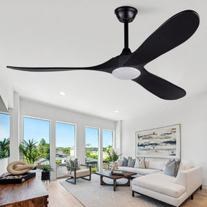 English Elm Hot 60 Inch Black Ceiling Fan Solid Wood Blades DC Motor LED 3CCT Large Rooms W2991P521197