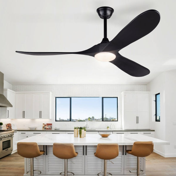 English Elm Hot 60 Inch Black Ceiling Fan Solid Wood Blades DC Motor LED 3CCT Large Rooms W2991P521197
