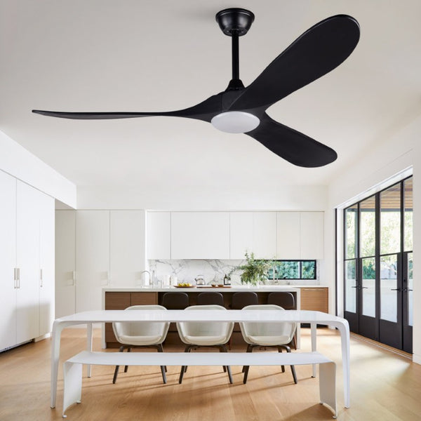 English Elm Hot 60 Inch Black Ceiling Fan Solid Wood Blades DC Motor LED 3CCT Large Rooms W2991P521197