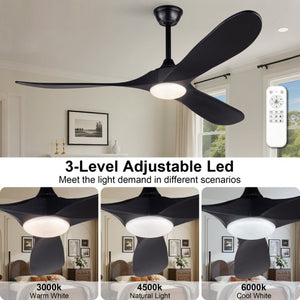 English Elm Hot 60 Inch Black Ceiling Fan Solid Wood Blades DC Motor LED 3CCT Large Rooms W2991P521197