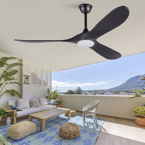 English Elm Hot 60 Inch Black Ceiling Fan Solid Wood Blades DC Motor LED 3CCT Large Rooms W2991P521197