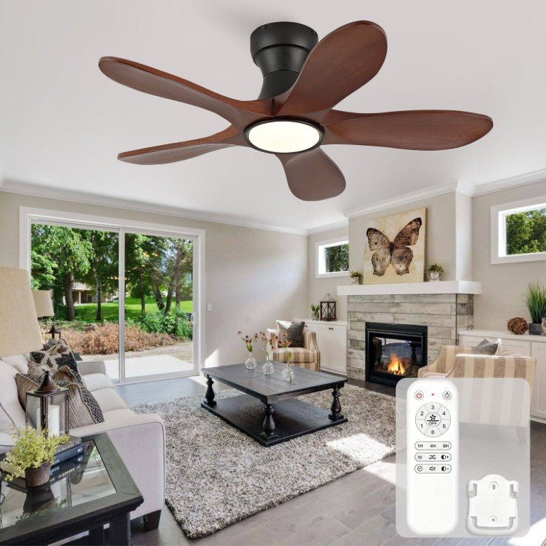English Elm 36-Inch Flush Mount Farmhouse Ceiling Fan Sycamore Wood Blades Dimmable LED Remote W2991P521199
