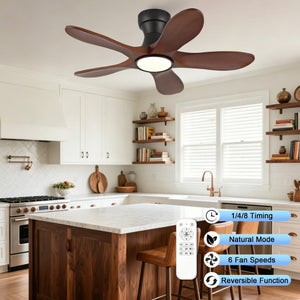 English Elm 36-Inch Flush Mount Farmhouse Ceiling Fan Sycamore Wood Blades Dimmable LED Remote W2991P521199