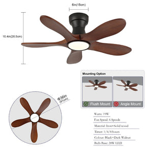 English Elm 36-Inch Flush Mount Farmhouse Ceiling Fan Sycamore Wood Blades Dimmable LED Remote W2991P521199