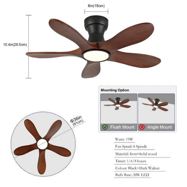 English Elm 36-Inch Flush Mount Farmhouse Ceiling Fan Sycamore Wood Blades Dimmable LED Remote W2991P521199