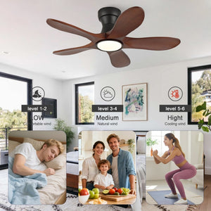 English Elm 36-Inch Flush Mount Farmhouse Ceiling Fan Sycamore Wood Blades Dimmable LED Remote W2991P521199