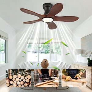 English Elm 36-Inch Flush Mount Farmhouse Ceiling Fan Sycamore Wood Blades Dimmable LED Remote W2991P521199
