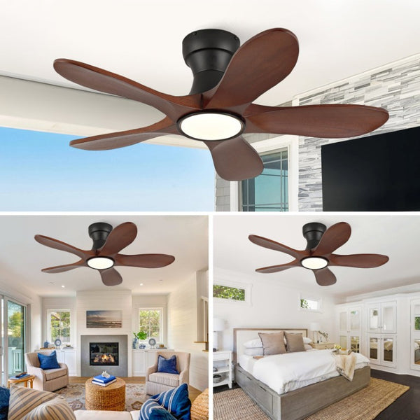 English Elm 36-Inch Flush Mount Farmhouse Ceiling Fan Sycamore Wood Blades Dimmable LED Remote W2991P521199
