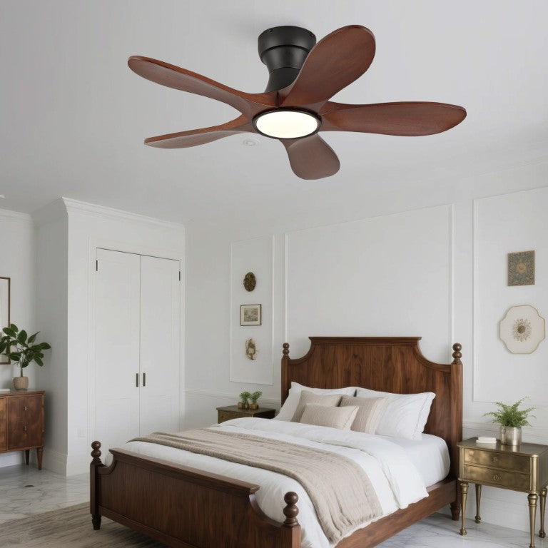 English Elm 36-Inch Flush Mount Farmhouse Ceiling Fan Sycamore Wood Blades Dimmable LED Remote W2991P521199