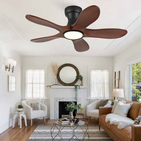 English Elm 36-Inch Flush Mount Farmhouse Ceiling Fan Sycamore Wood Blades Dimmable LED Remote W2991P521199