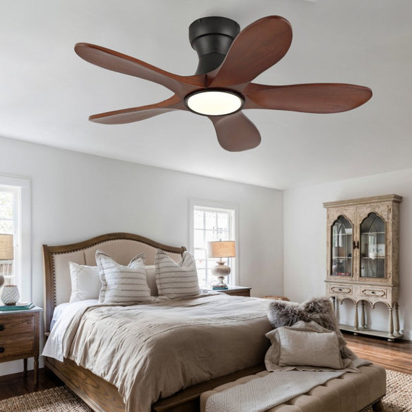 English Elm 36-Inch Flush Mount Farmhouse Ceiling Fan Sycamore Wood Blades Dimmable LED Remote W2991P521199