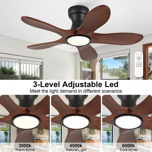 English Elm 36-Inch Flush Mount Farmhouse Ceiling Fan Sycamore Wood Blades Dimmable LED Remote W2991P521199