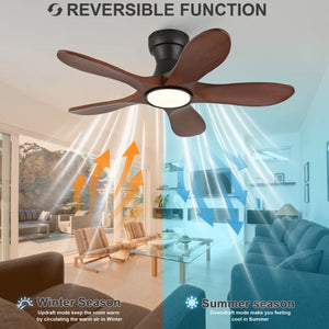 English Elm 36-Inch Flush Mount Farmhouse Ceiling Fan Sycamore Wood Blades Dimmable LED Remote W2991P521199
