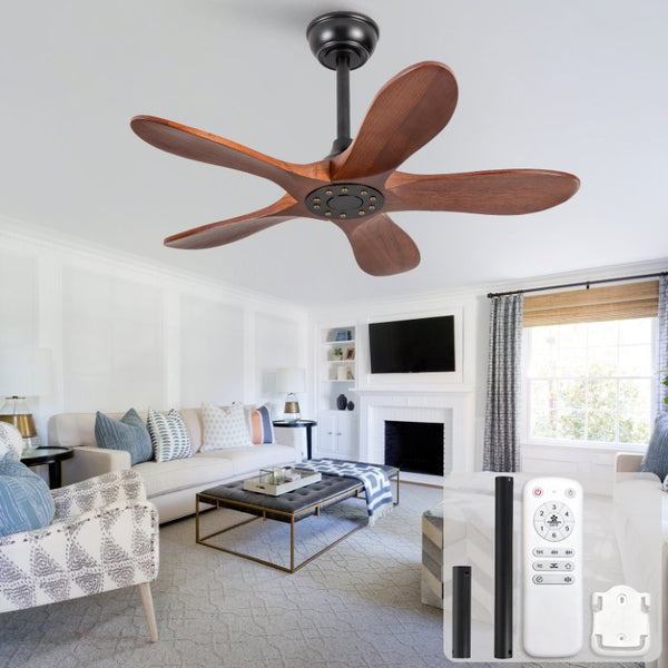 English Elm 36-Inch Flush Mount Ceiling Fan with Walnut Blades DC Motor Six Speeds Remote W2991P521200